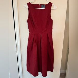 ModCloth Fit and Flare Sleeveless Deep Red Pleated Dress Women’s Size Medium
